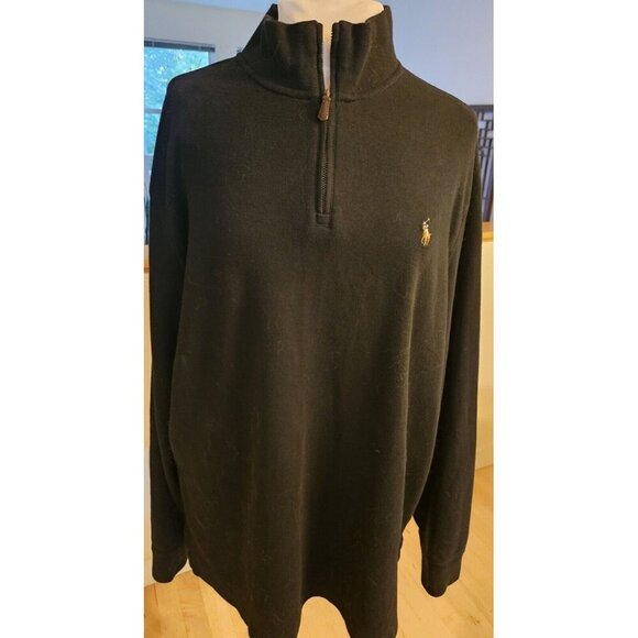 POLO RALPH LAUREN Estate Rib 1/4 Zip mock Neck Pull Over Sweater Navy Blue XL - Picture 1 of 5